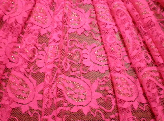 2.Neon Pink Romance Paisley Glitter Lace